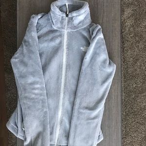 North face gray fuzzy jacket